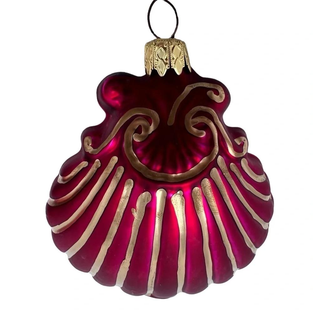 VTG Tannenbaum Collection Four Poland Blown Glass Red Gold Sea Shell Ornaments